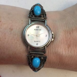 Vintage Navajo Silver Watch with Turquoise & MOP!